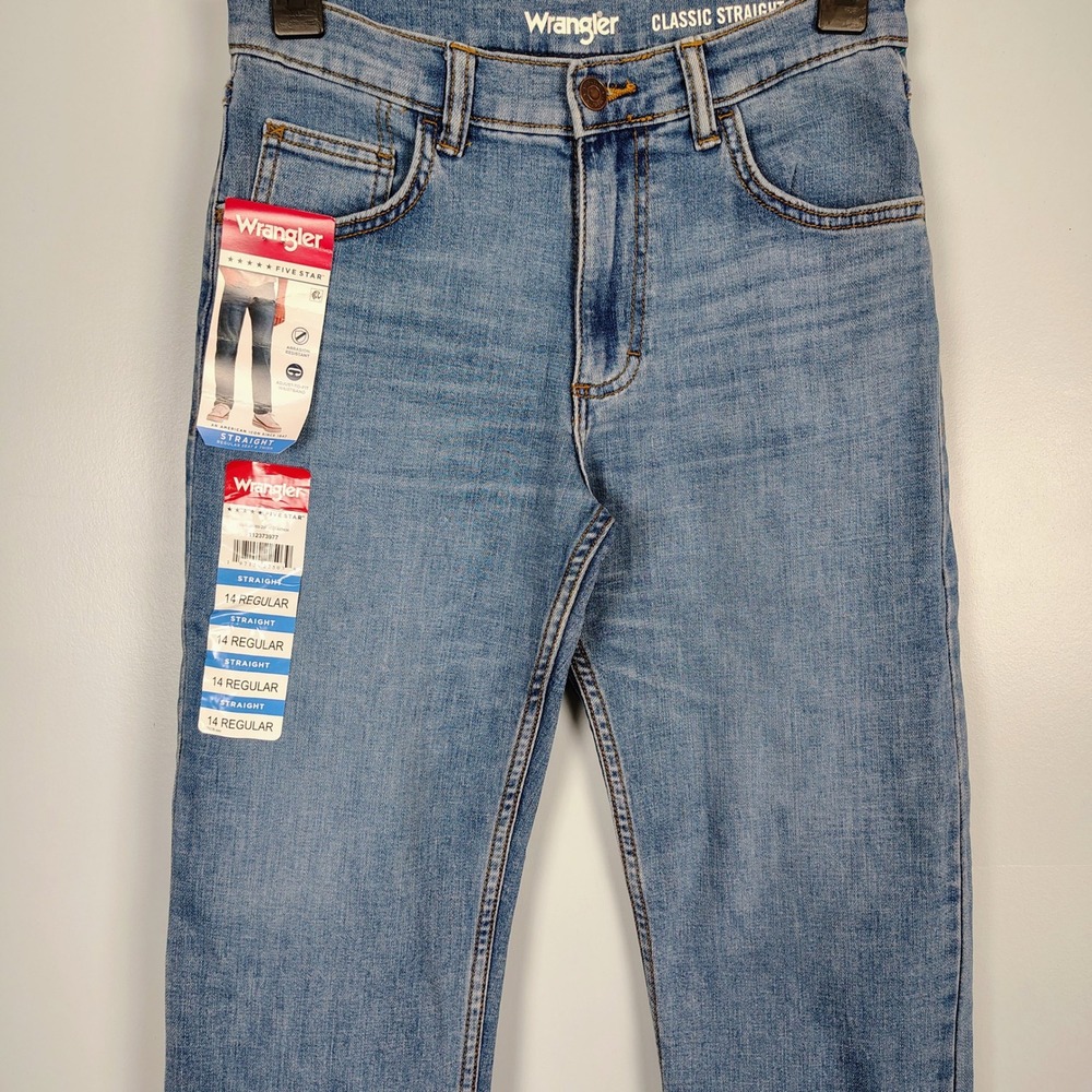 Wrangler Five Star Boys Classic Straight Jeans Blue 14 Regular NWT 112373977 - Picture 2 of 8